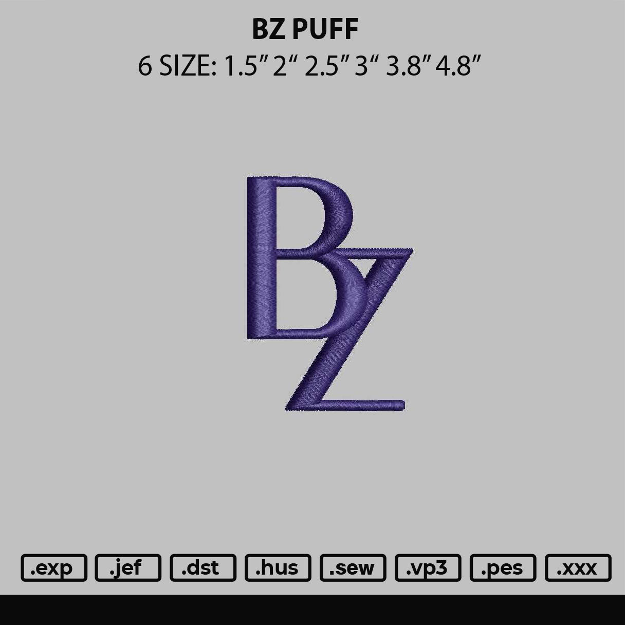 Bz Puff Embroidery Machine Design File 6 sizes