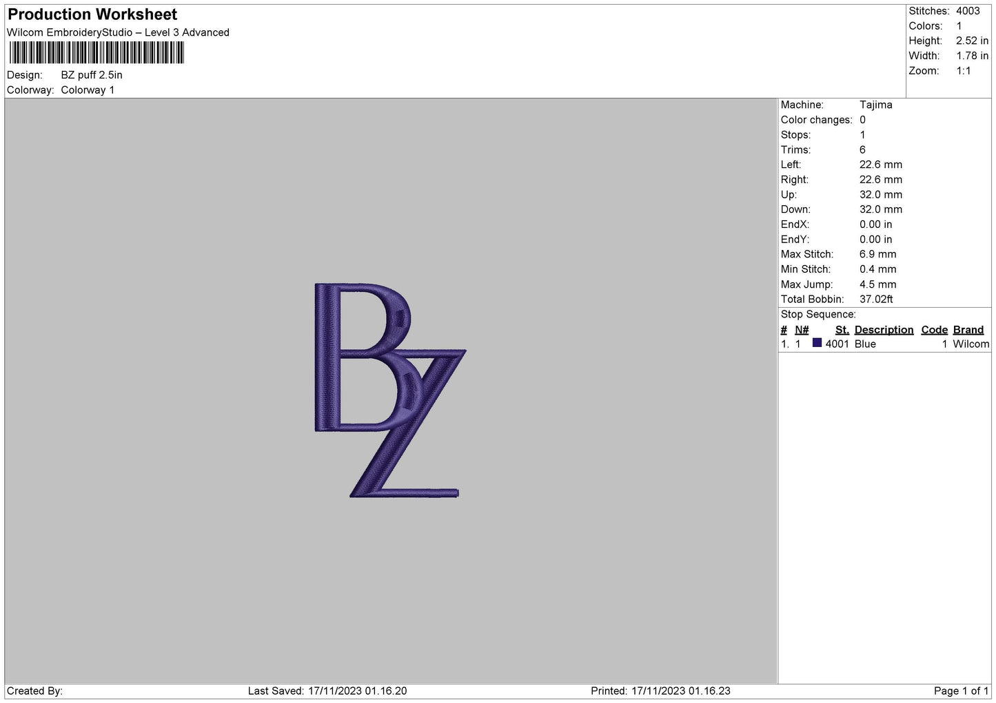 Bz Puff Embroidery Machine Design File 6 sizes