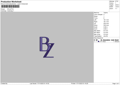 Bz Puff Embroidery Machine Design File 6 sizes