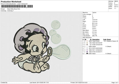 Baby Betty Boop Embroidery File 6 sizes