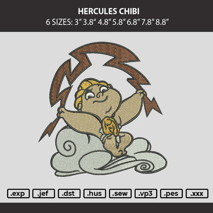 Hercules Chibi Embroidery Machine Design File 6 sizes