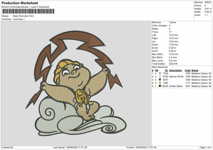 Hercules Chibi Embroidery Machine Design File 6 sizes
