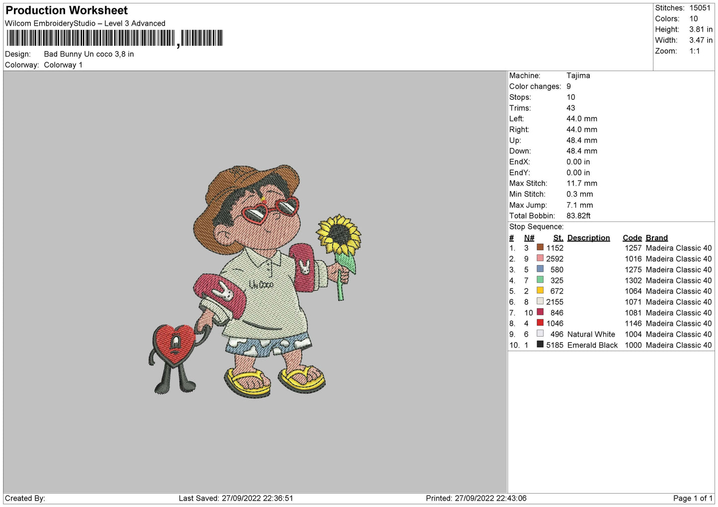 Bad Bunny Uncoco Embroidery File 6 sizes