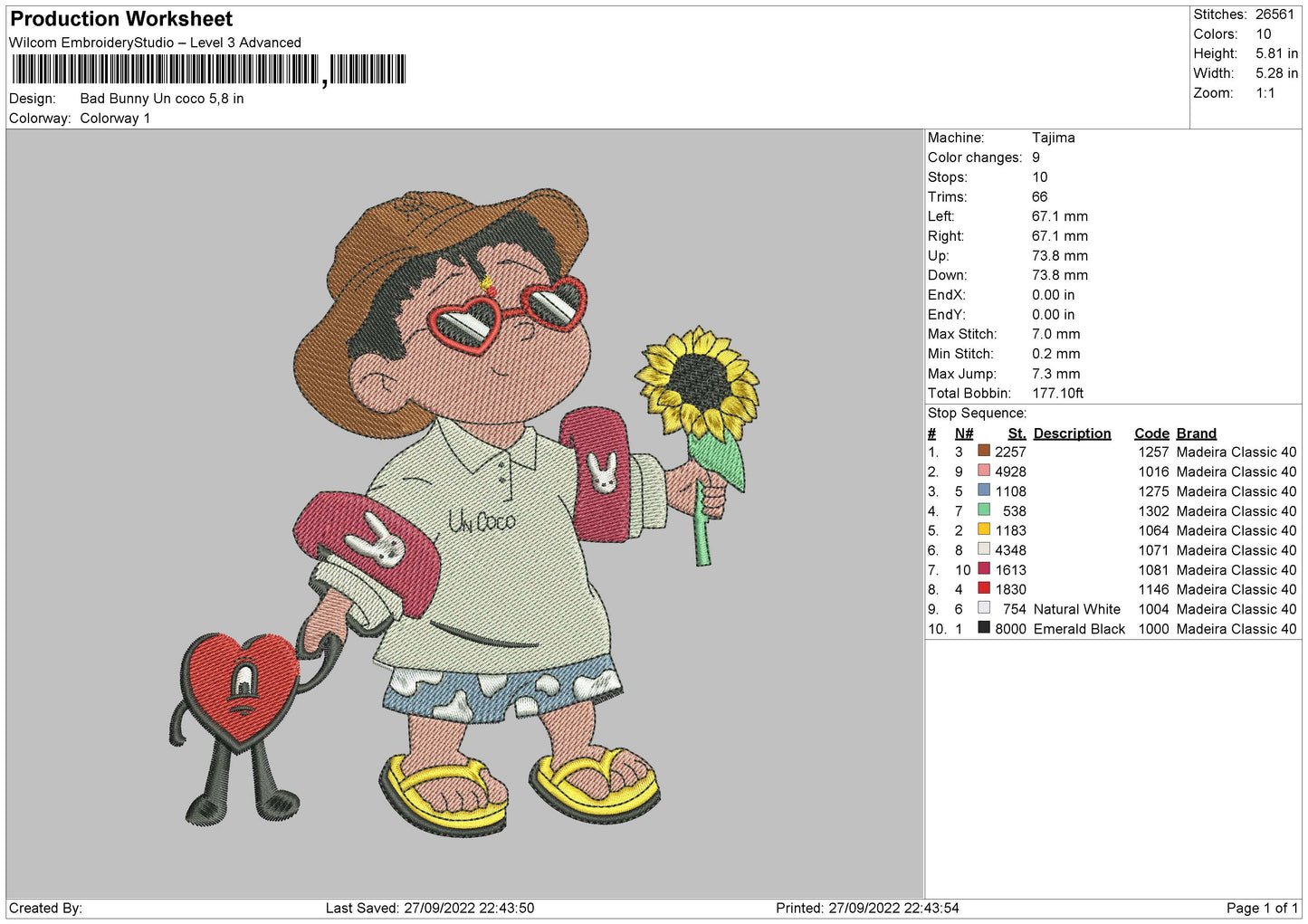 Bad Bunny Uncoco Embroidery File 6 sizes
