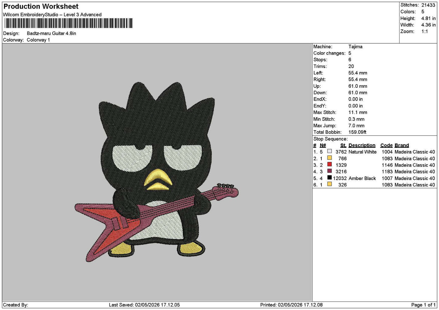 Badtz0205 Embroidery File 6 sizes
