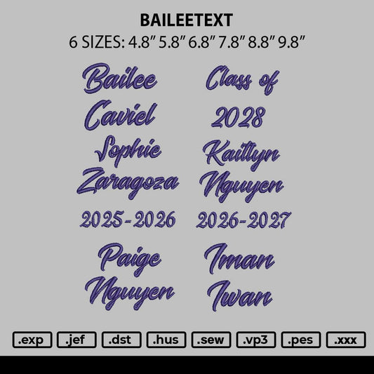 Baileetext Embroidery File 6 sizes