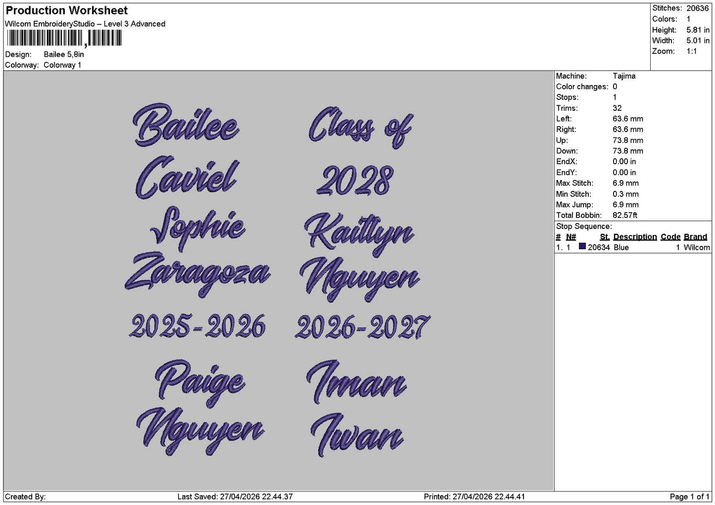 Baileetext Embroidery File 6 sizes