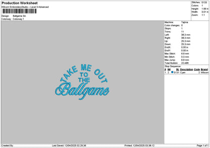 Ballgametext Embroidery File 6 sizes