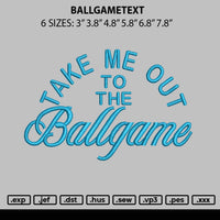 Ballgametext Embroidery File 6 sizes