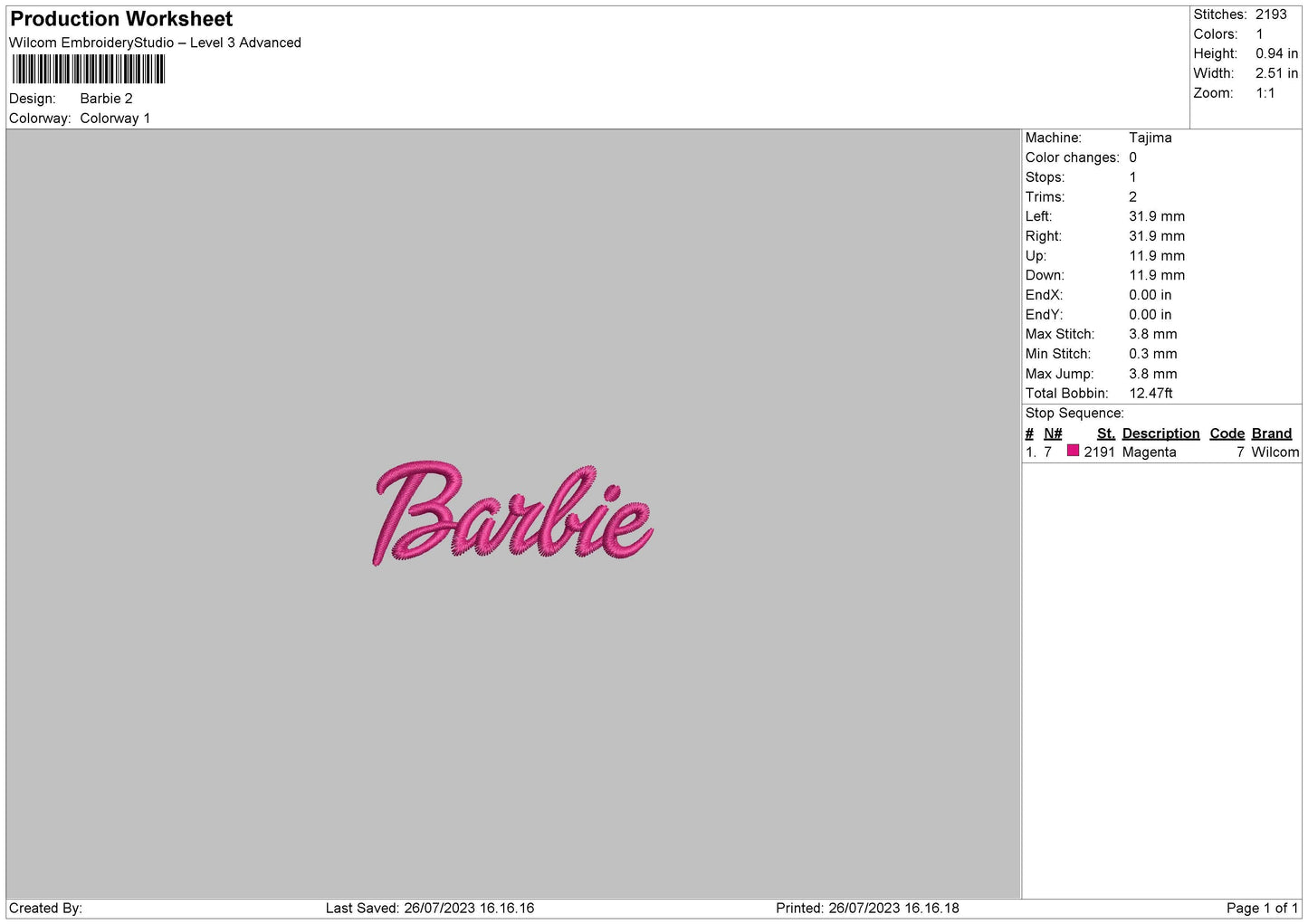 Barbie Text Embroidery File 6 sizes
