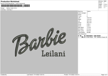 Barbie Leilani Embroidery File 6 sizes