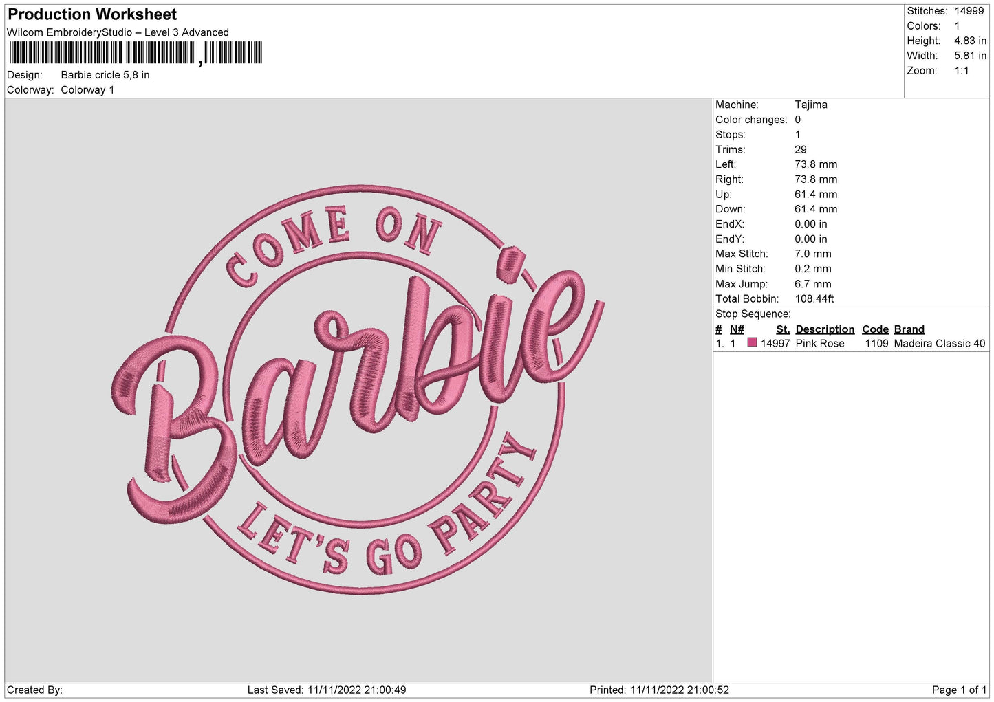 Barbie Circle Embroidery File 6 sizes