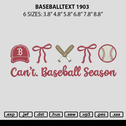 Baseballtext 1903 Embroidery File 6 sizes