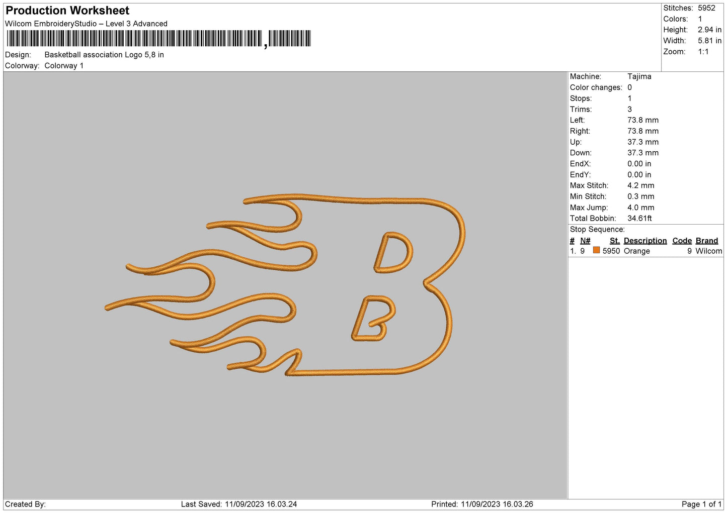 Basketball B Embroidery File 6 sizes