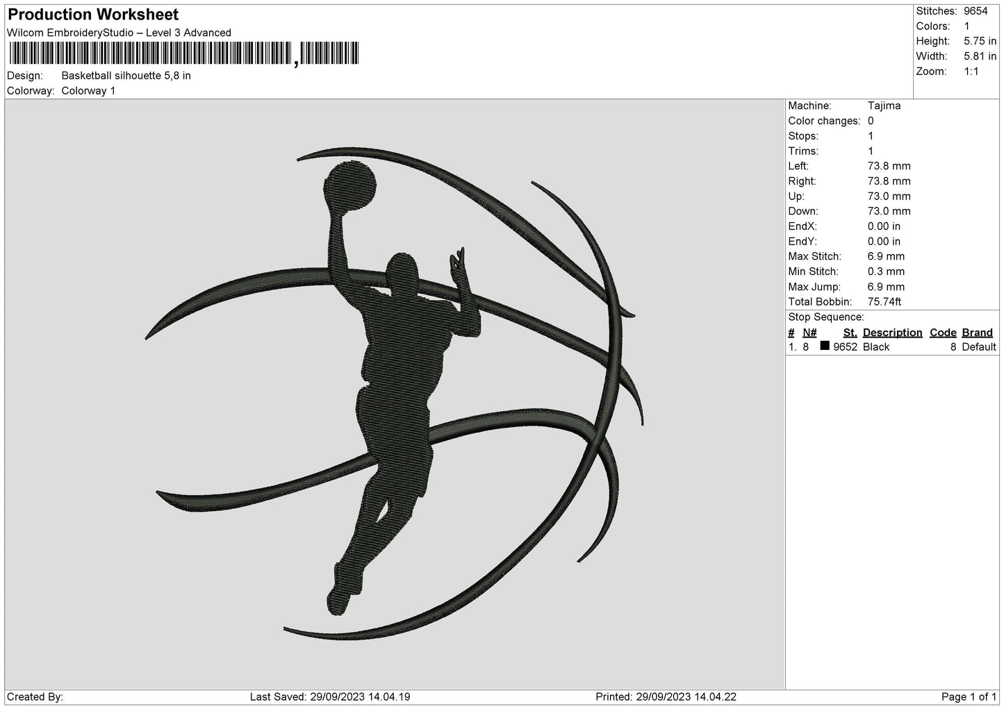 Basketball Silhouette Embroidery File 6 sizes