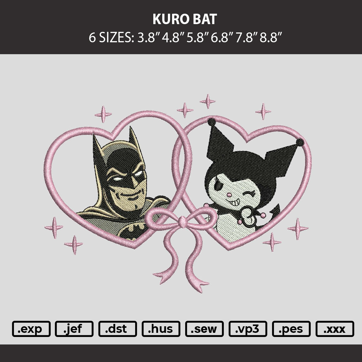 Kuro Bat Embroidery Machine Design File 6 sizes
