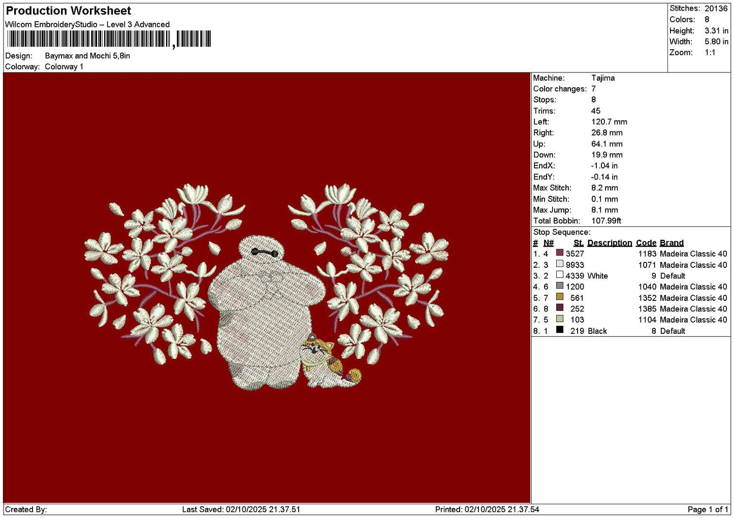 Baymax0210 Embroidery File 6 sizes