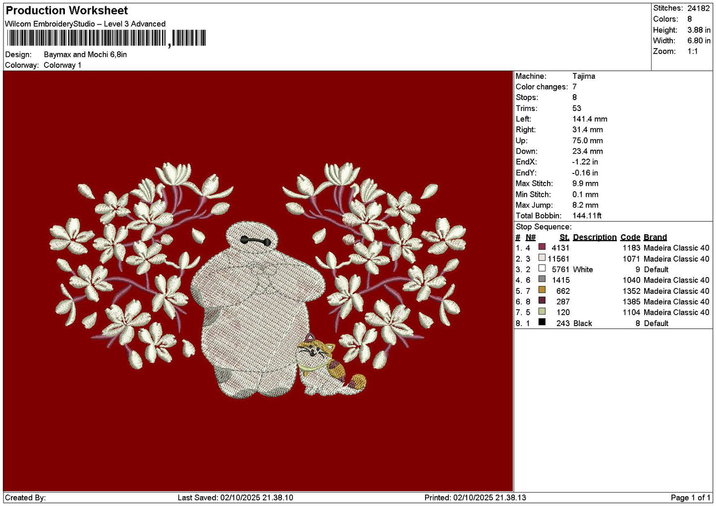 Baymax0210 Embroidery File 6 sizes