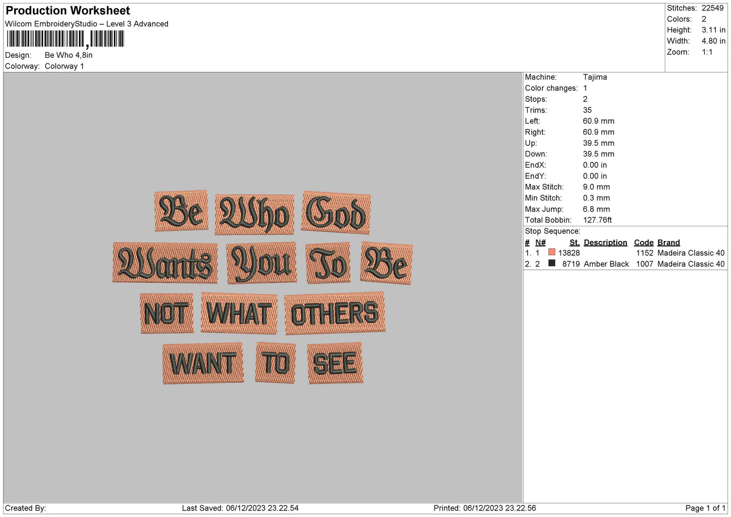 Be Who Text Embroidery File 6 sizes