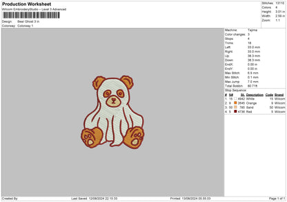 Bear Ghost Embroidery File 6 sizes