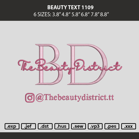 Beauty Text 1109 Embroidery Machine Design File 6 sizes