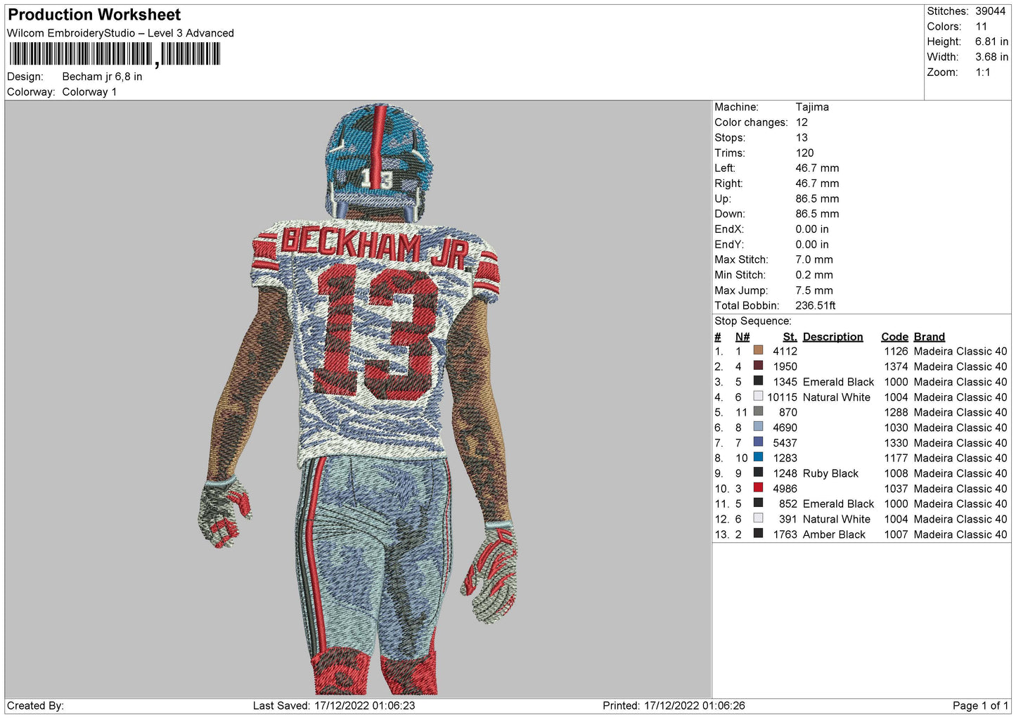 Beckham Jr Embroidery File 6 sizes