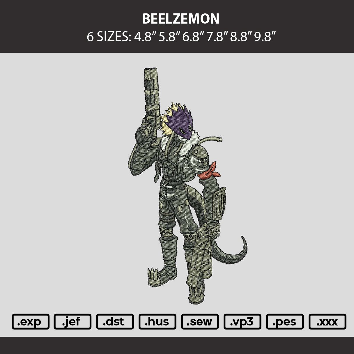 Beelzemon Embroidery Machine Design File 6 sizes