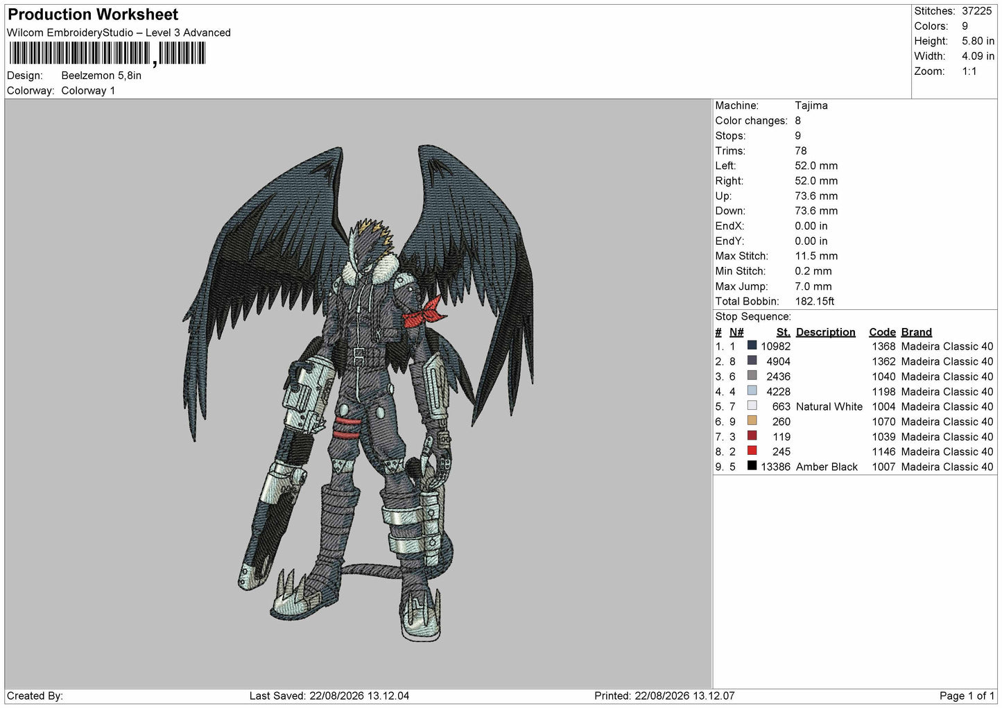 Beelzemon 02 Embroidery Machine Design File 6 sizes