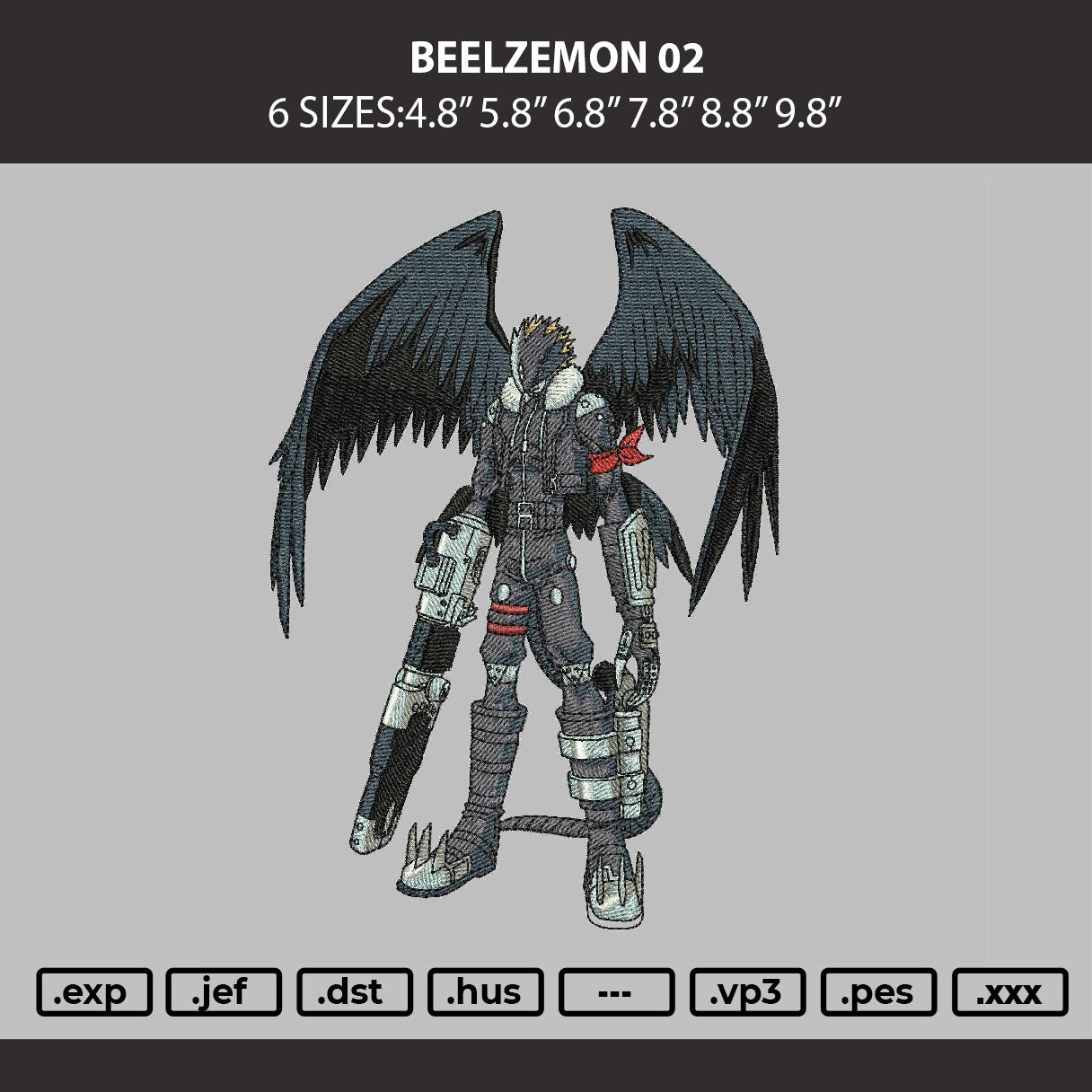 Beelzemon 02 Embroidery Machine Design File 6 sizes