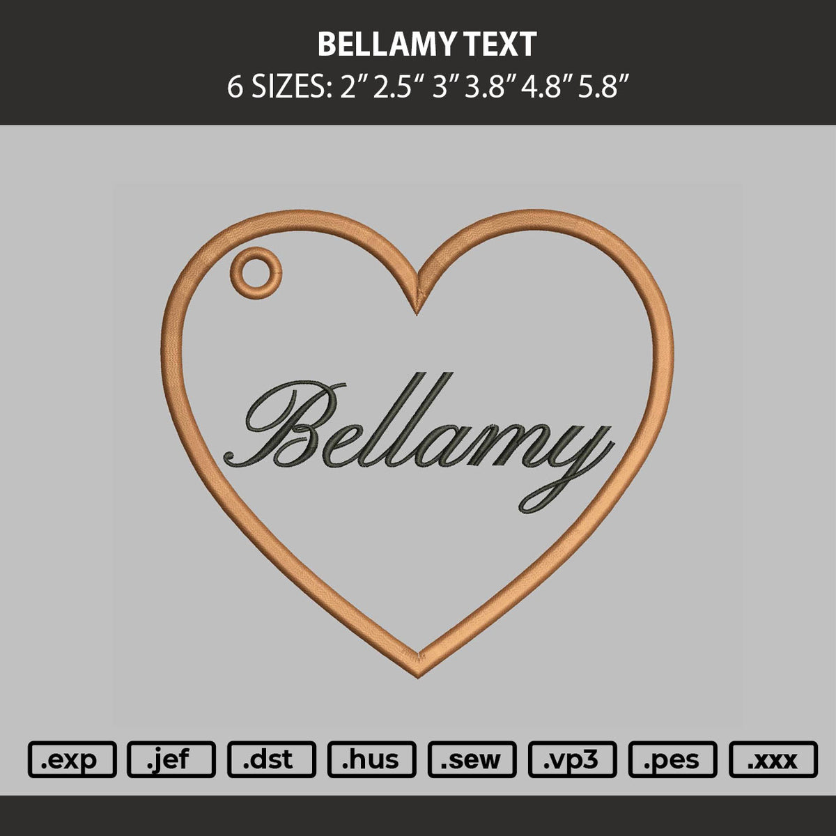 Bellamy Text Embroidery Machine Design File 6 sizes