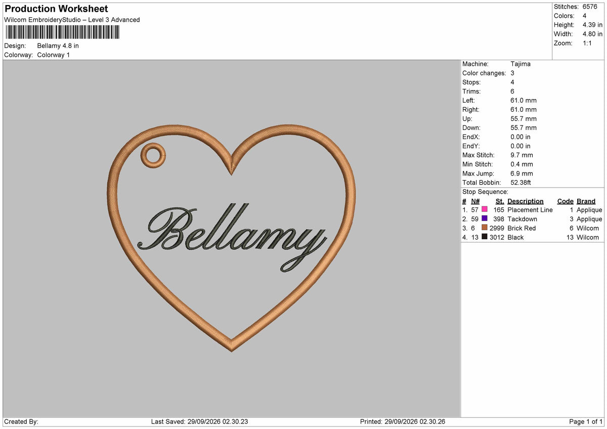 Bellamy Text Embroidery Machine Design File 6 sizes