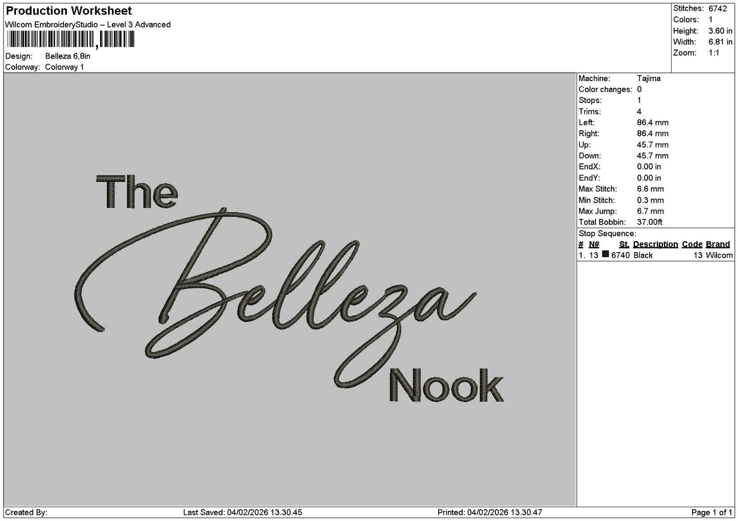 Bellezatext Embroidery File 6 sizes