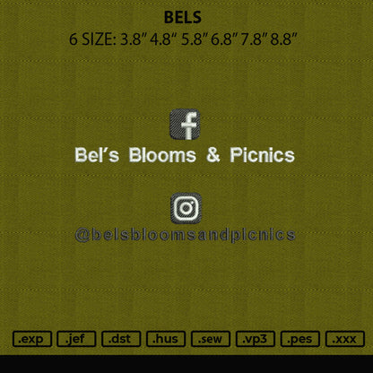 Bels Embroidery File 6 sizes