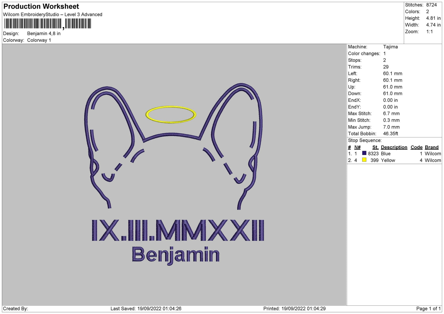 Benjamin Embroidery File 5 sizes
