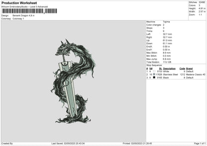 Berserk Dragon Embroidery File 6 sizes