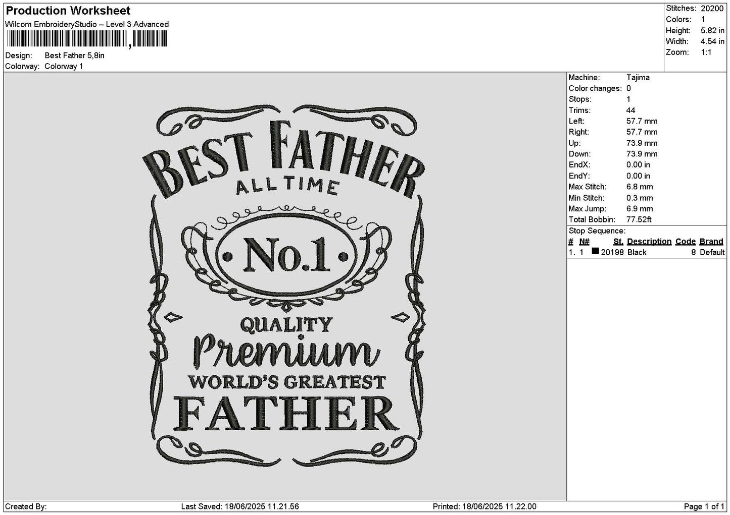 Fathertext 1806 Embroidery File 6 sizes