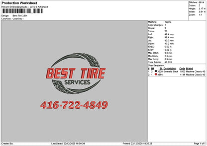 Besttiretext Embroidery File 6 sizes
