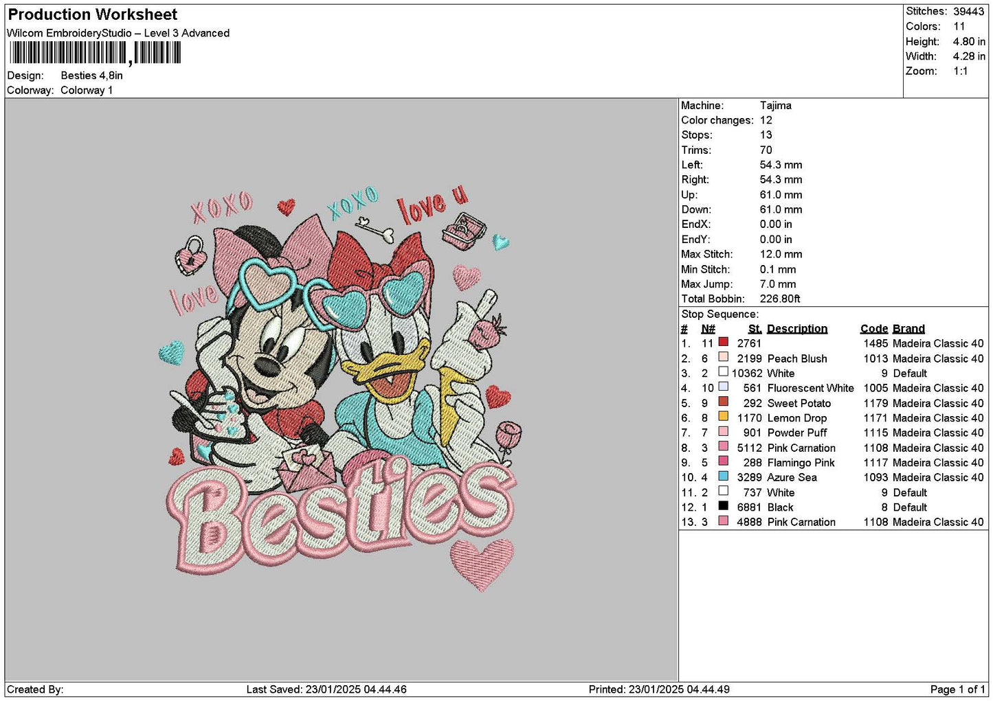 Mickeyduck 01 Embroidery File 6 sizes