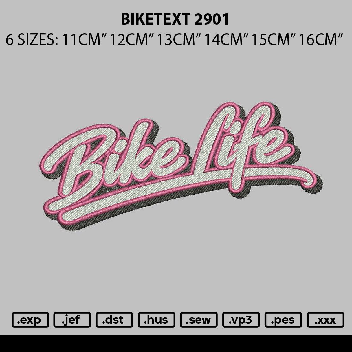 Biketext 2901 Embroidery File 6 sizes