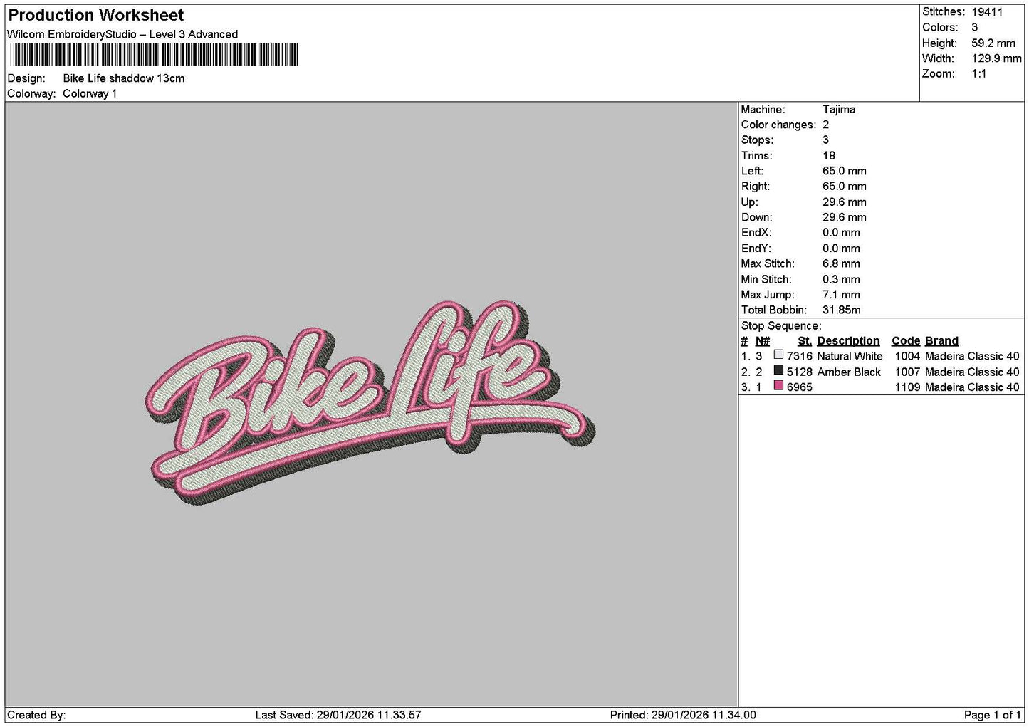 Biketext 2901 Embroidery File 6 sizes