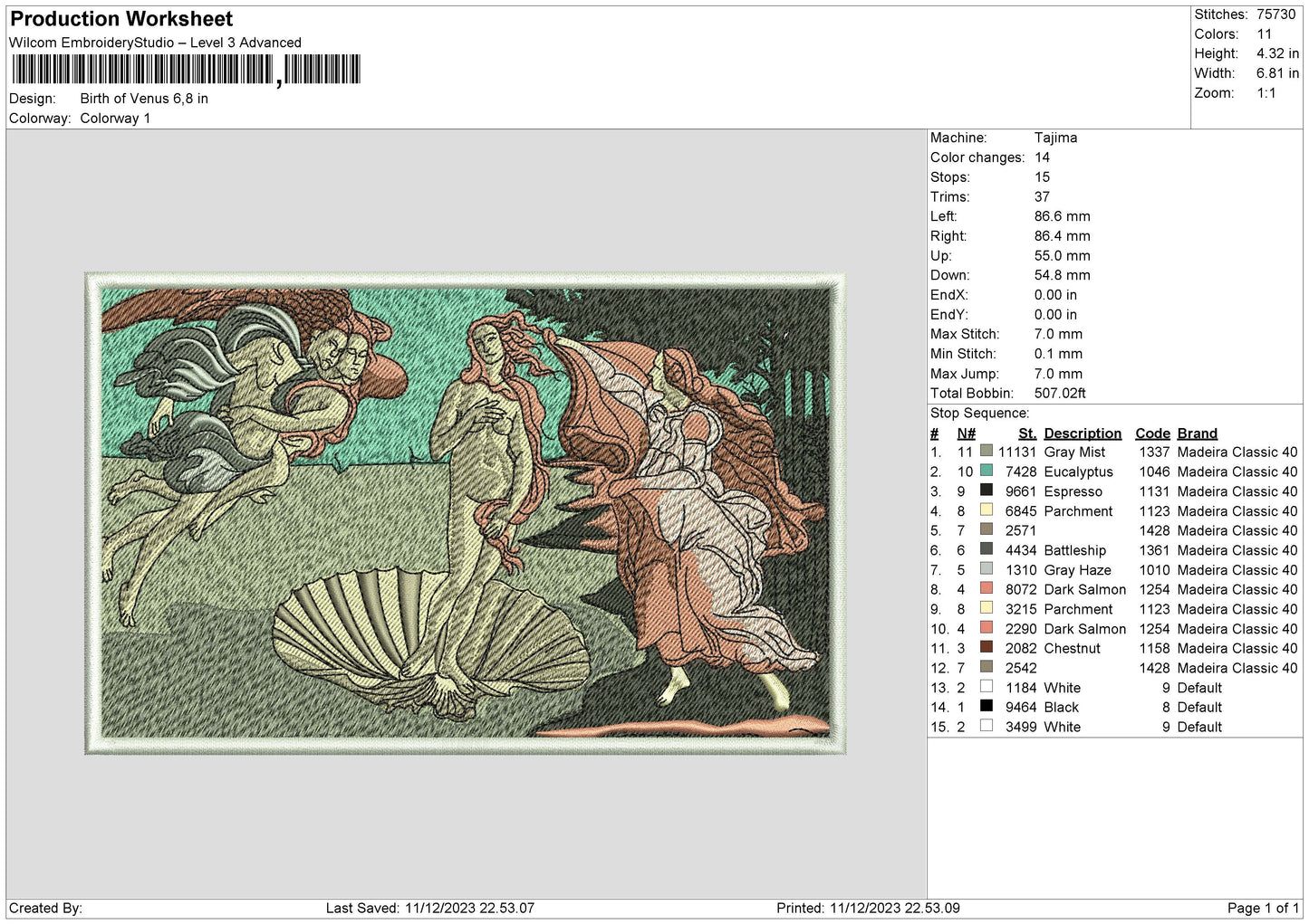 Venus Rectangle Embroidery File 6 sizes