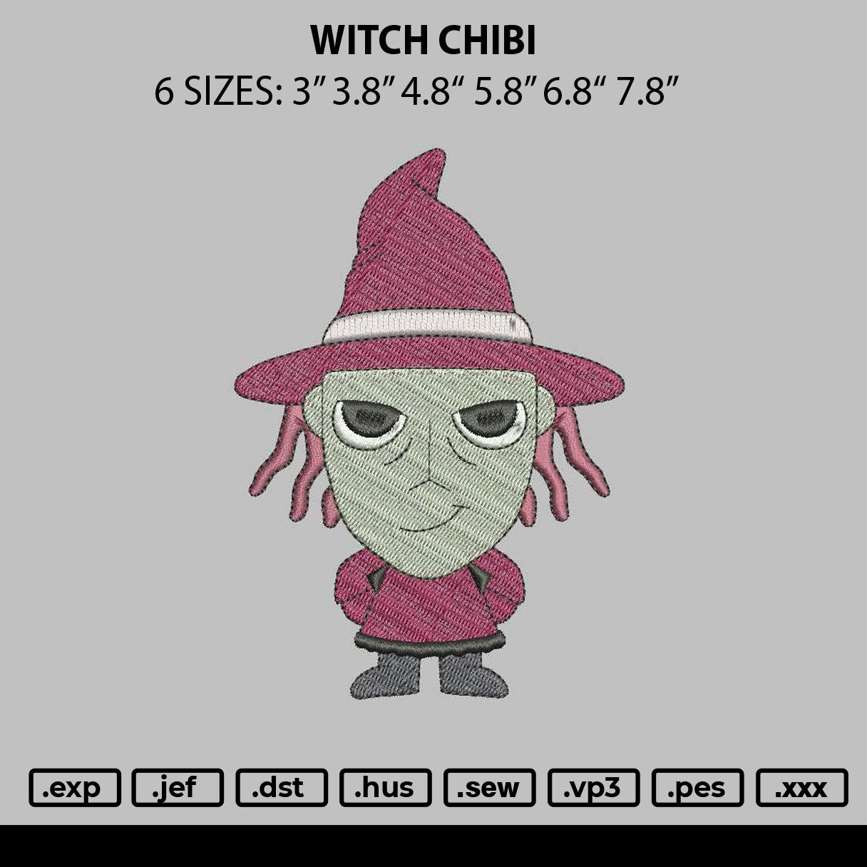 Witch Chibi Embroidery File 6 sizes