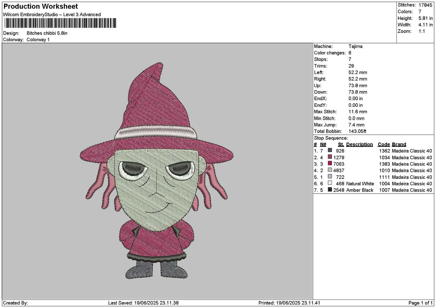 Witch Chibi Embroidery File 6 sizes