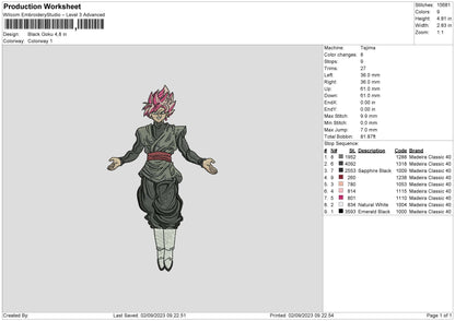 Black Goku Embroidery Design File 6 sizes