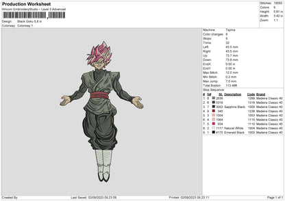 Black Goku Embroidery Design File 6 sizes