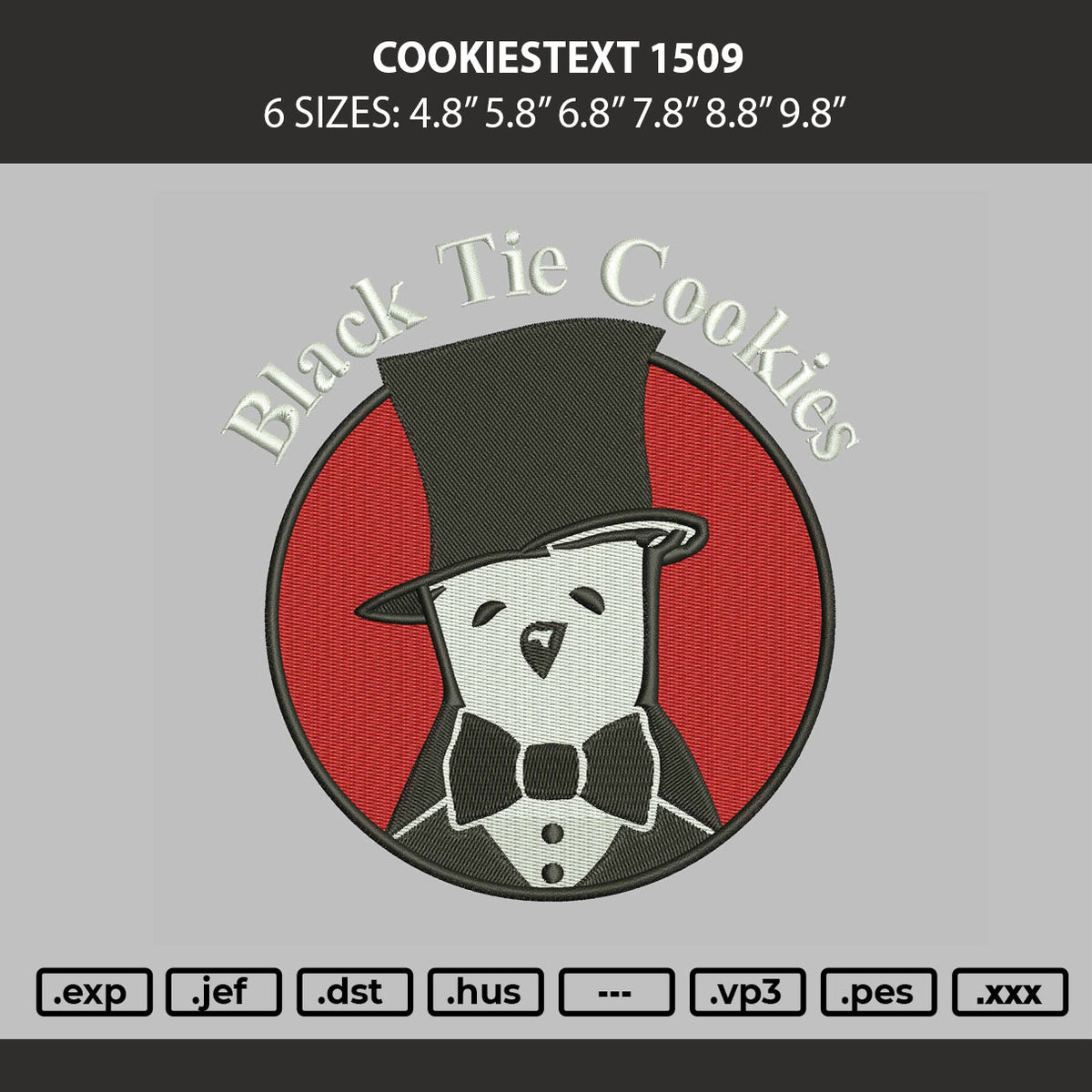 Cookiestext 1509 Embroidery Machine Design File 6 sizes