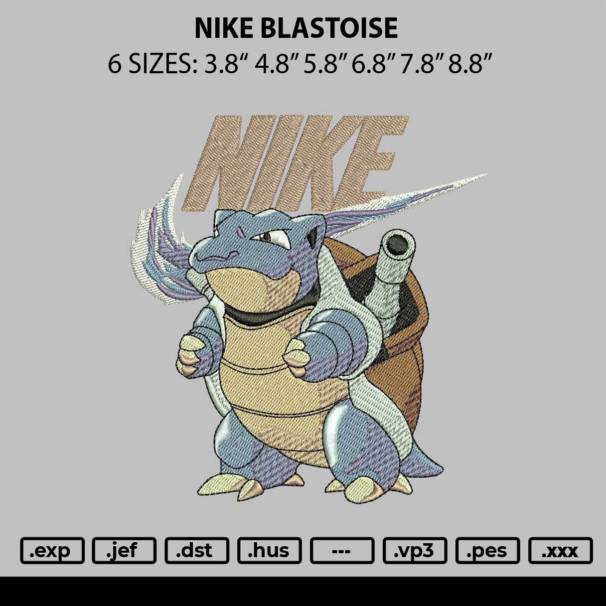 Nike Blastoise Embroidery File 6 sizes