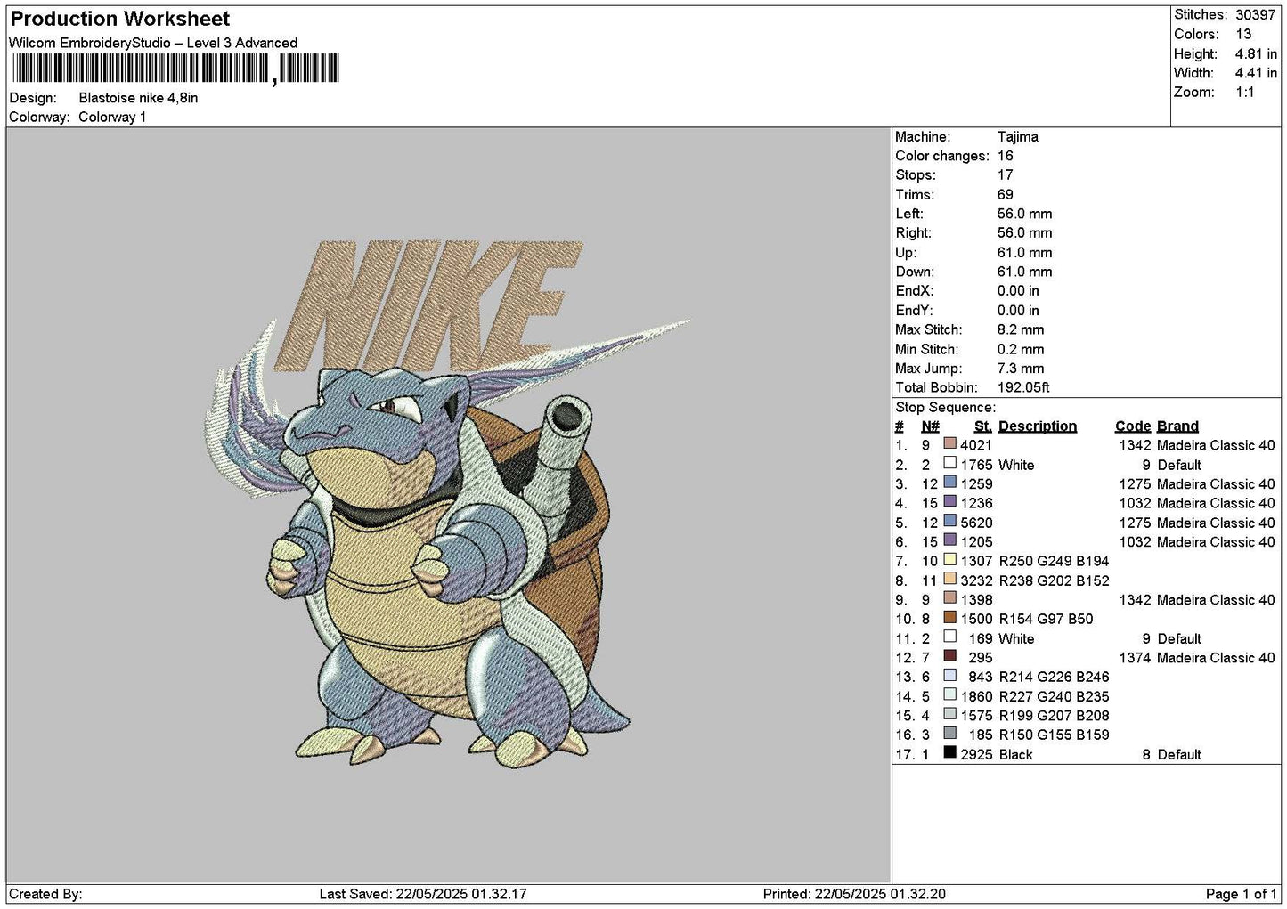 Nike Blastoise Embroidery File 6 sizes