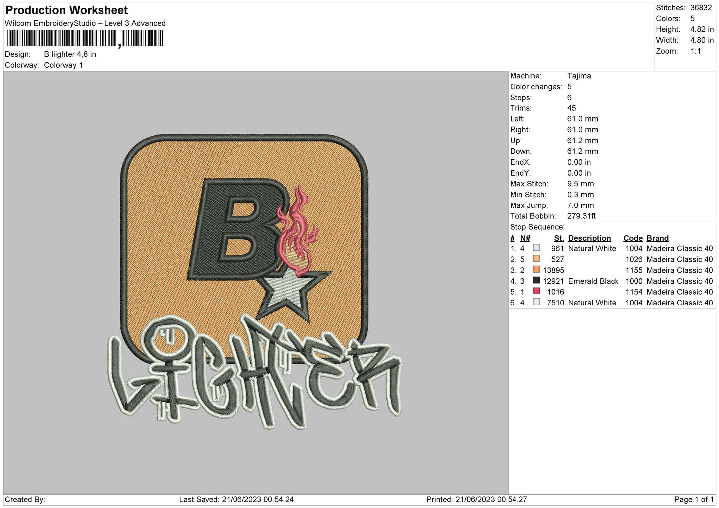 B Lighter Embroidery File 6 sizes