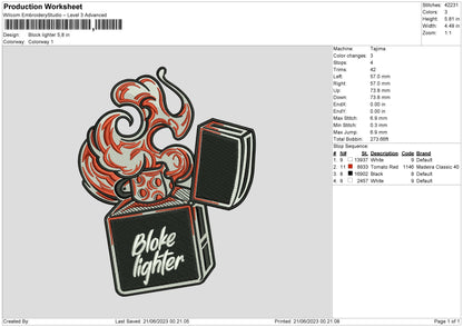 Block Lighter Embroidery Machine Design File 6 sizes